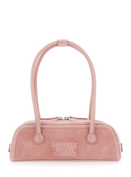 Geanta de umar 'Soft Boston Mini' Pink Shoulder bag with Two Top Handles and Logo lettering on the Front in leather Women