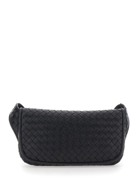 Geanta de umar 'Veneto' Black Shoulder bag with Woven Motif on the Front and Adjustable Leather Strap for Men