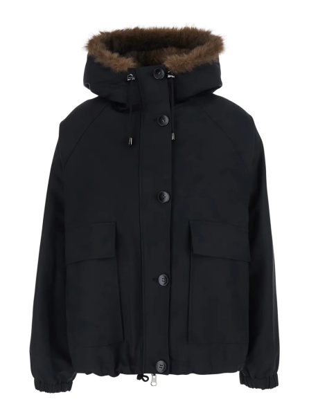 Geci Green Reversible parka with hood and two patch pockets on the front in cotton for women
