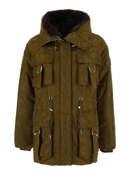 Geci Parka with Hood and Tech Fabric Belt Green Women