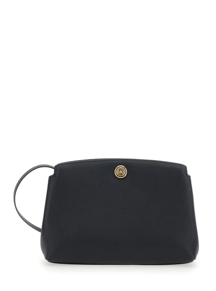 Genti Black Clutch with Clasp Closure in Grained Leather Women