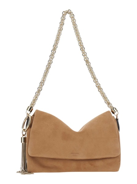 Genti 'Callie' Beige Mini Bag with Chain Strap and Logo on Front in Suede women