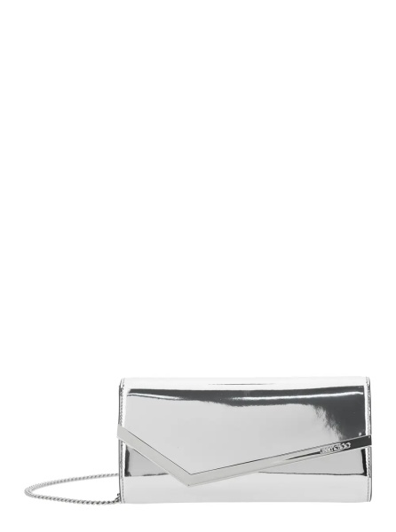 Genti Clutch 'Emmie' with Logo Lettering on the Front and Chain Strap in Blend Leather and Tech Fabric for Women