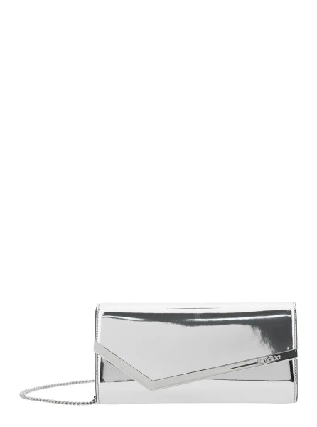 Genti Clutch 'Emmie' with Logo Lettering on the Front and Chain Strap in Blend Leather and Tech Fabric for Women