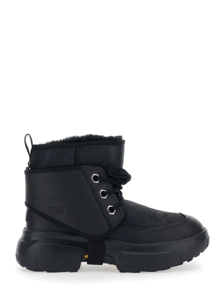 Ghete Black Ankle Boots with Side Logo and Platform Sole in Leather Blend Man