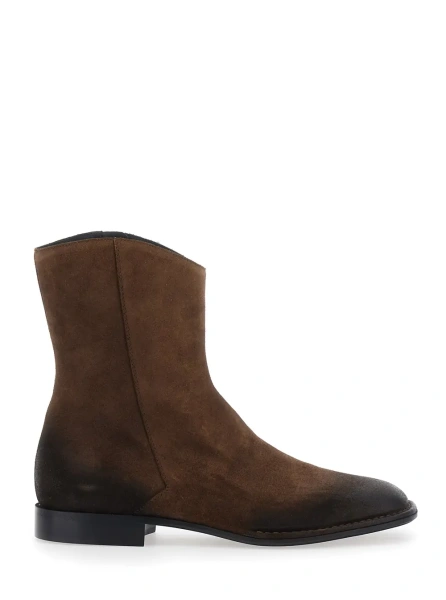 Ghete Brown Ankle Boots with Pointed Toe and Side Zip Closure in Suede for Men