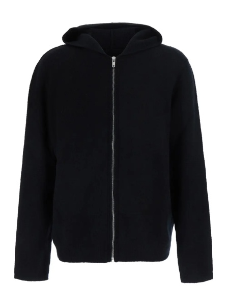 Hanorace Black Hooded sweatshirt with fixed hood and front zip closure in cotton for men