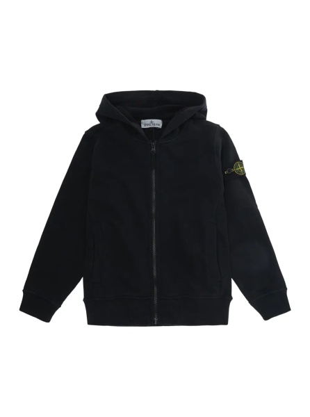 Hanorace Black Hooded sweatshirt with fixed hood and logo patch on the sleeve in cotton Boy