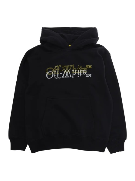 Hanorace Black Hooded Sweatshirt with Fixed Hood and Printed Logo on the Front in Cotton Boy