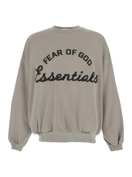 Hanorace Gray Crewneck Sweatshirt with Dropped Shoulders and Maxi Logo Print on the Front in Cotton for Men