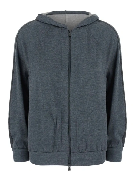 Hanorace Gray Hooded Sweatshirt in Blend Cotton for Women