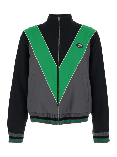 Hanorace High Neck Sweatshirt with V Inlay on the Front in Tech Fabric Black and Green Men