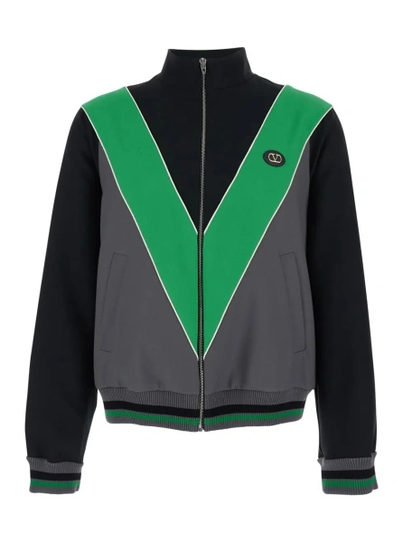 Hanorace High Neck Sweatshirt with V Inlay on the Front in Tech Fabric Black and Green Men