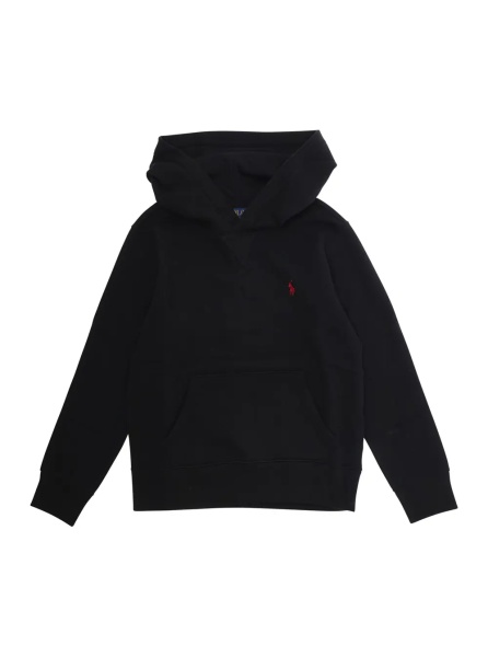 Hanorace Hooded Sweatshirt with Fixed Hood and Pony Logo on the Front in Black Cotton Boy