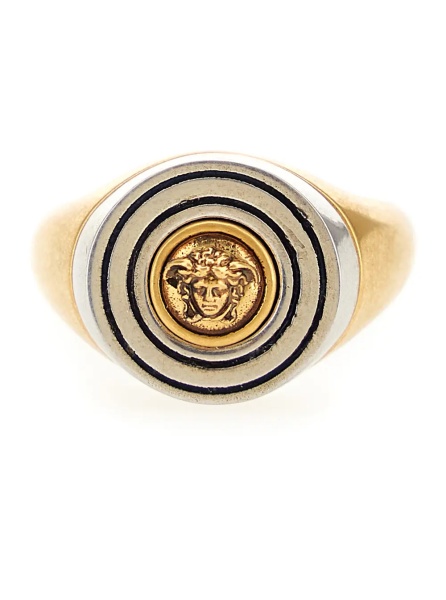Inele Gold-Colored Ring with Engraved Medusa Head in Brass for Men