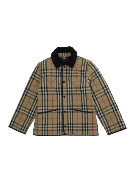Jacheta Beige Jacket with all-over Check Motif in Tech Fabric Boy