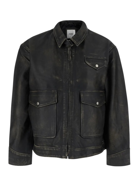 Jacheta Black Jacket with classic collar and halfbelt in leather for men