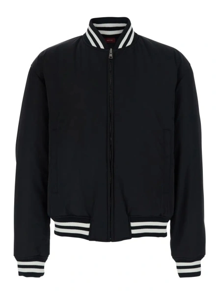 Jacheta Black Reversible Jacket with Contrasting Details and Bomber Collar in Tech Fabric for Men