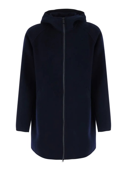 Jacheta Blue Jacket with fixed hood and Front Zip Closure in Wool for men