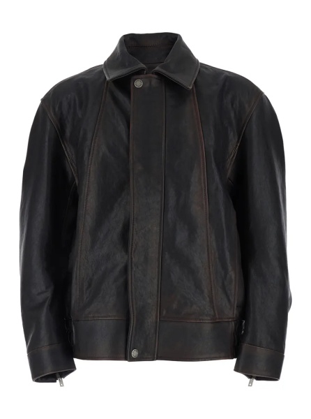Jacheta Brown Jacket with Classic Collar and Aged Effect in Leather Men