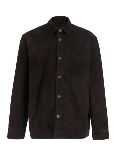 Jacheta brown Jacket with classic collar and Front Button Closure in suede for men