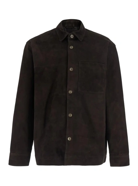 Jacheta brown Jacket with classic collar and Front Button Closure in suede for men