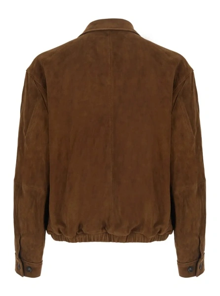 Jacheta Brown jacket with classic collar and two front pockets in leather for men