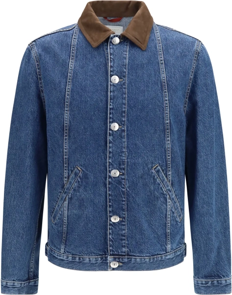 Jacheta Brunello Cucinelli multicolora din denim si piele intoarsa