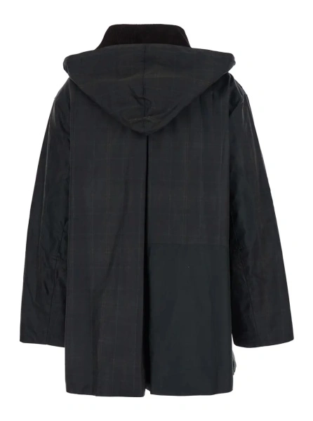 Jacheta 'Duffle' Dark Brown Jacket with All-Over Stripes and Logo Patch on the Front in Waxed Cotton Woman