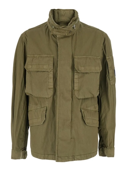Jacheta Green Jacket with Stand-up Collar and Removable Hood in Cotton Men