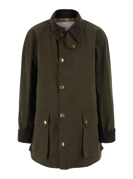 Jacheta Hunting Jacket in Waxed Cotton with High Collar and Green Pockets for Men