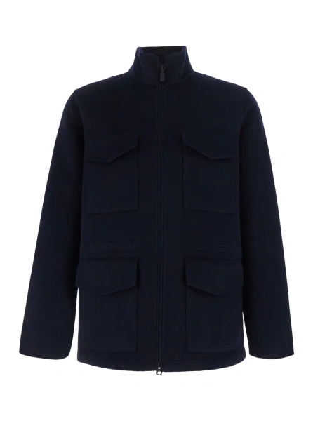 Jacheta Jacket with zip and pockets in blue wool Woman