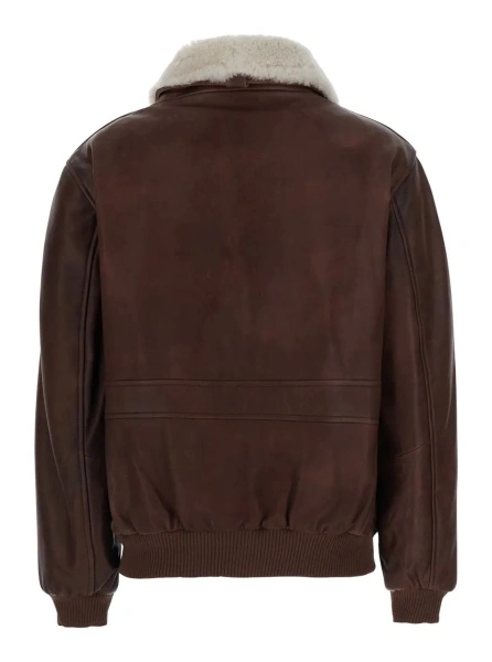 Jacheta 'Marcus' Brown Jacket with fur collar and two front patch pockets in leather for women
