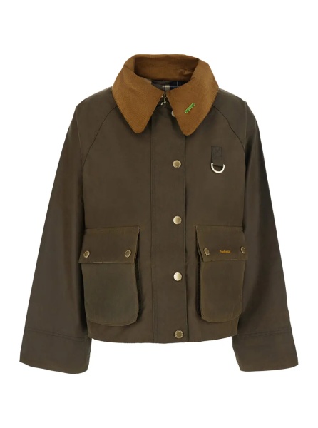 Jacheta 'MODERN SPEY' green Jacket with wide collar and logo lettering in waxed cotton for women