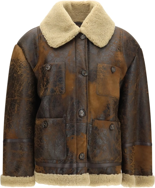 Jacheta Oversized leather Jacket with shearling collar