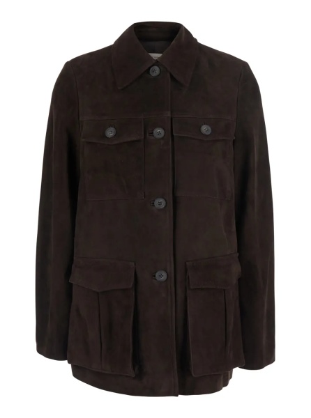 Jacheta 'Penny' Brown Jacket with classic collar in suede for women