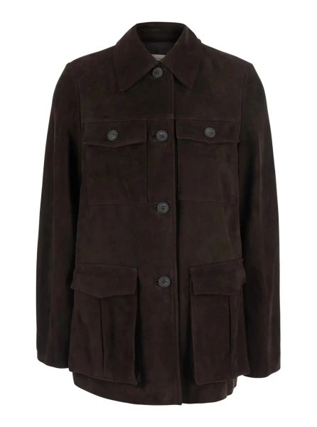 Jacheta 'Penny' Brown Jacket with classic collar in suede for women