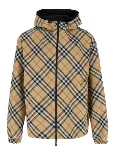 Jacheta Reversible Jacket with EKD Logo Embroidery and Check Motif Beige Men