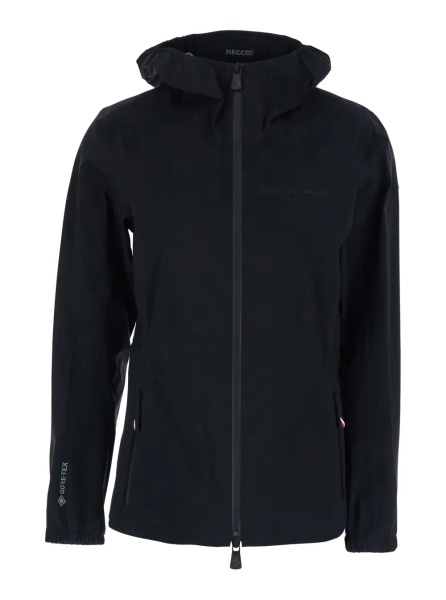 Jacheta Valles Jacket with Hood and Logo Lettering on the Front in Black Tech Fabric for Women