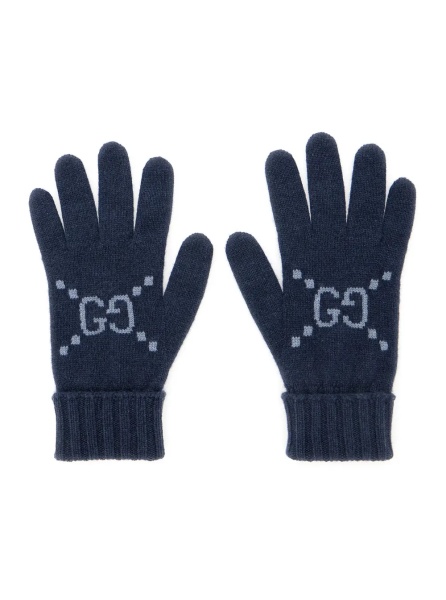Manusi Blue Gloves with GG Logo Detail on the Front in Cashmere Woman