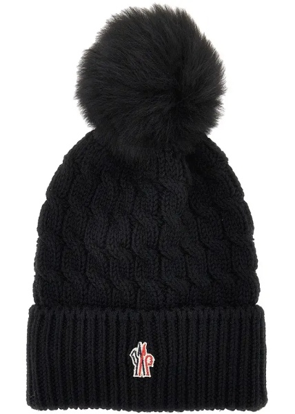 Manusi Wool beanie hat with fur pompom
