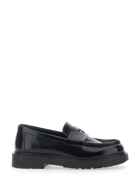 Mocasini Black Loafers with Embossed Logo on the Front and Patent Finish in Ecoleather Boy