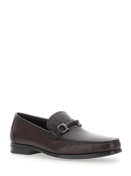 Mocasini Brown Loafers with Gancini Detail on the Front in Leather for Men