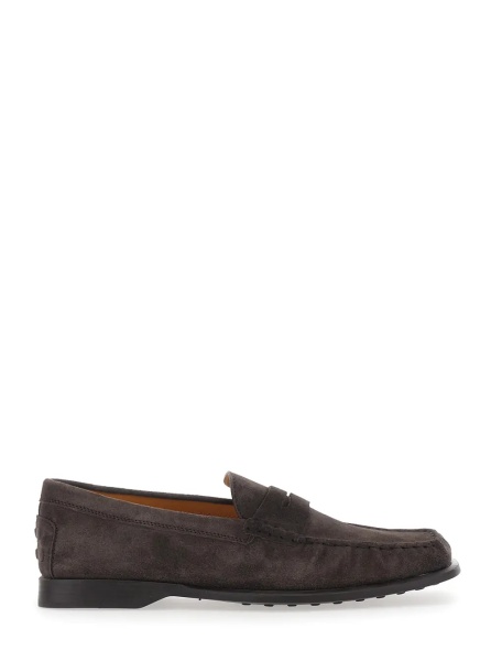 Mocasini Brown Loafers with Pennyslot and Embossed Logo Monogram in Suede for Men