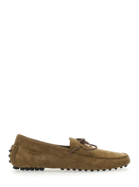 Mocasini 'Driver' Brown Loafers with Rounded Toe and Bow Detail in Suede for Men