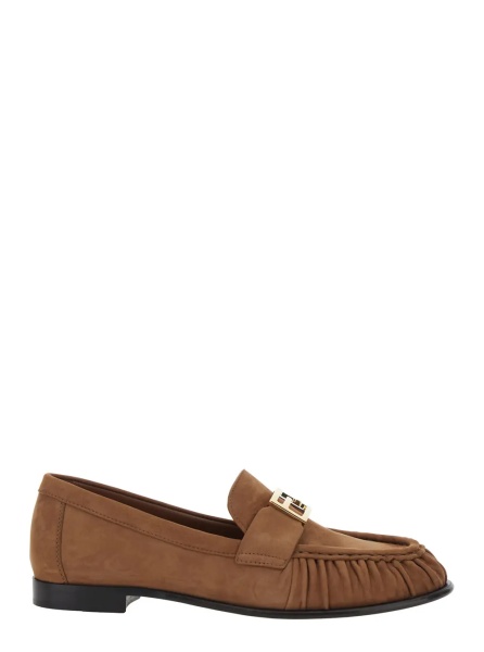 Mocasini Loafers with FF Plate on the Front in Brown Leather for Women