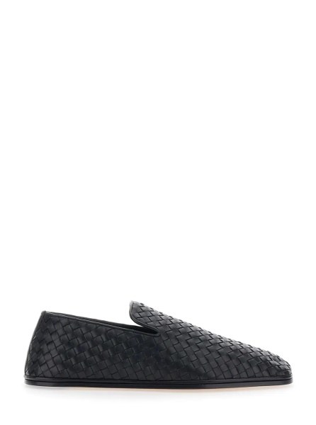 Mocasini 'Palazzo' Black Loafers with rounded toe and Intrecciato motif in leather for men