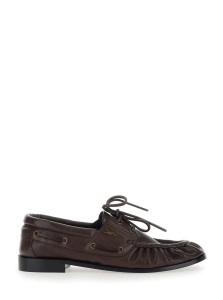 Mocasini Saint Laurent maro din piele 'Le Loafer Bateau'