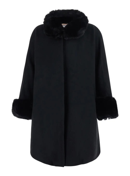 Paltoane Black fur coat with fur collar and cuffs and hidden front closure in eco fur for women