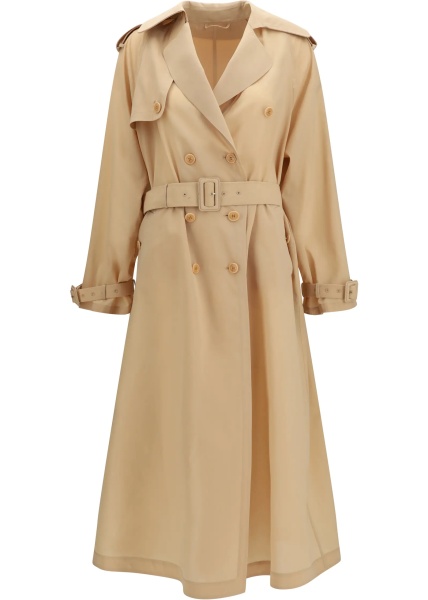 Paltoane Double-breasted Trench in georgette bonded with silk chiffon